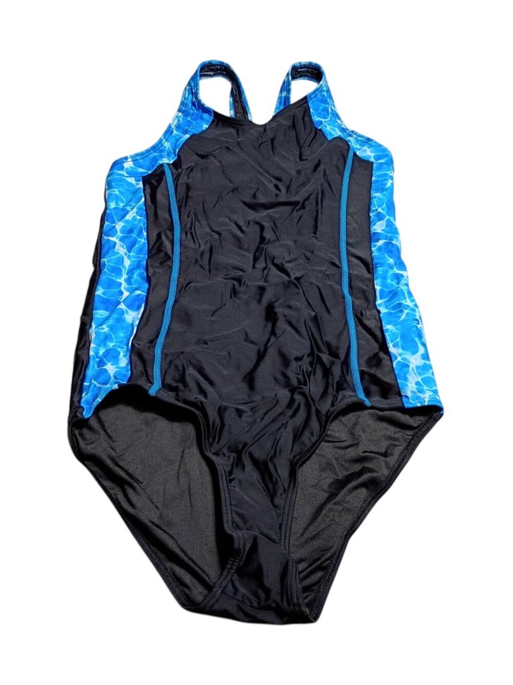Attraco Women's Racerback Sports One-Piece Swimsuit - Blue Water Print - Size 16